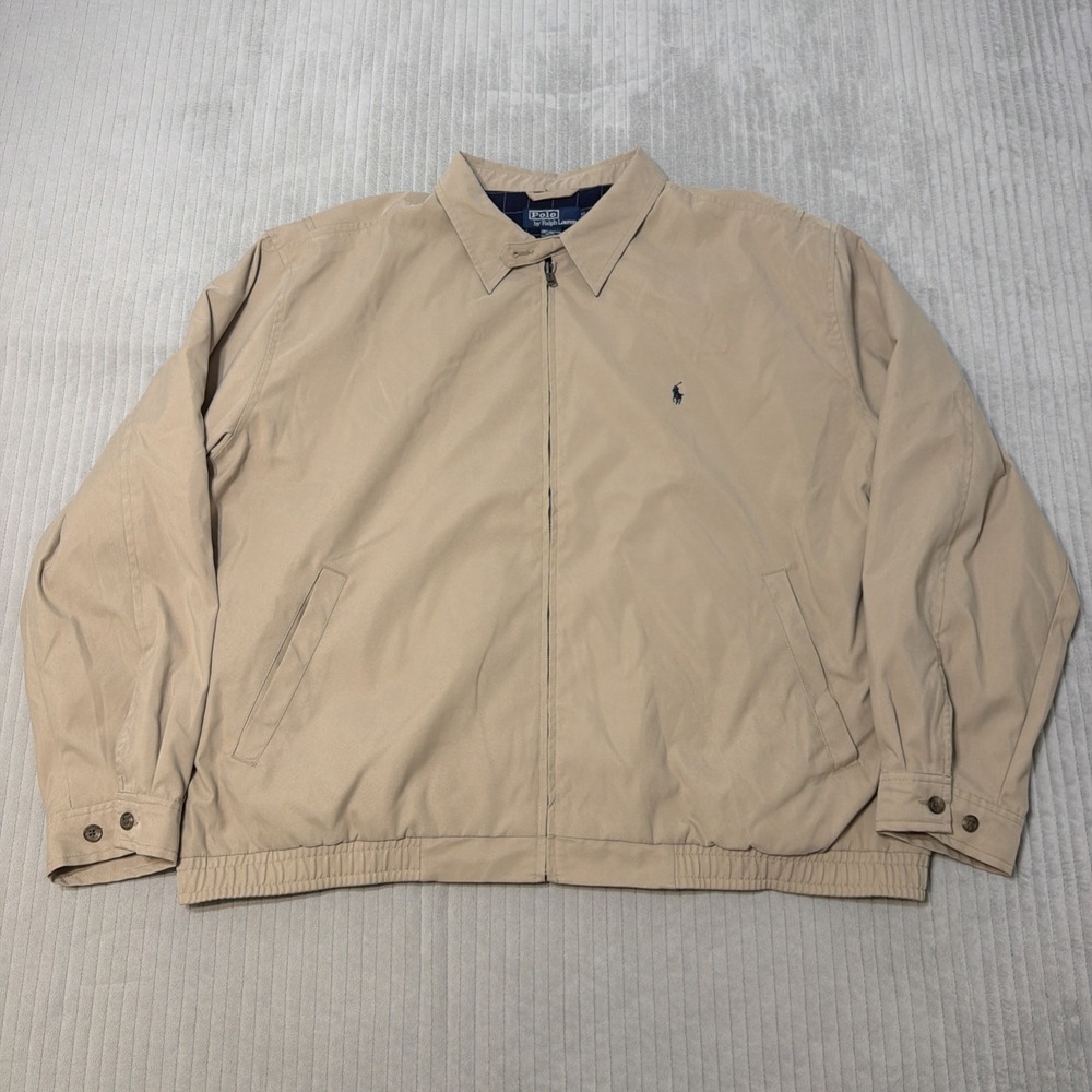 VINTAGE Polo Ralph Lauren Jacket Mens 2XB Beige Harrington Bi Swing Chin Strap